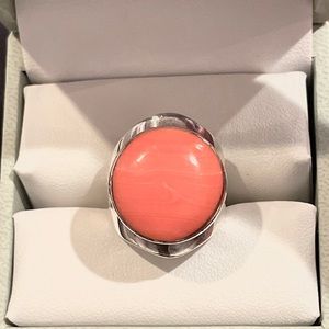 Sterling silver and coral pink stone ring